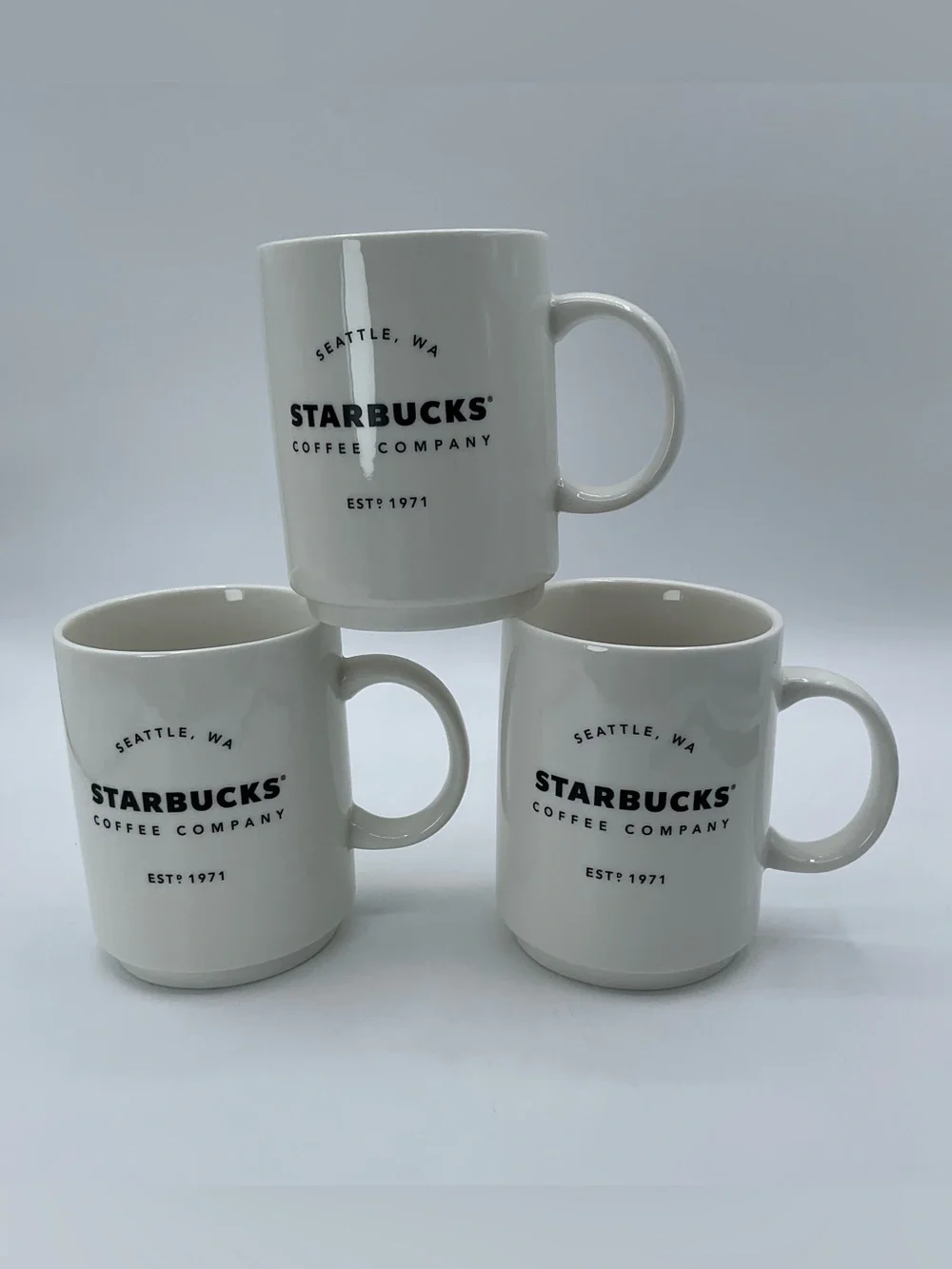 Set of 3 Starbucks Seattle WA Coffee Company White Ceramic Mugs 14 oz Est 1971